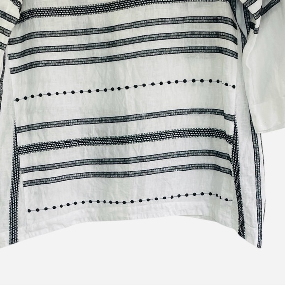 J Jill Love Linen Tunic Top XS Black Embroidered Stripes Boho Coastal Relaxed - Picture 5 of 12
